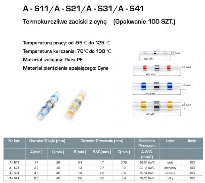 CONNECTEUR TUYAU CHEMISE THERMORÉTRACTABLE AVEC CYNA. BLEUE OPAK. 100SZT A-S31