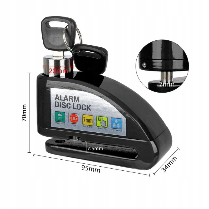 BLOCAGE POUR VÉLO ALARME SUR DISQUES DE FREIN SERRURE AVEC ALARME 110DB