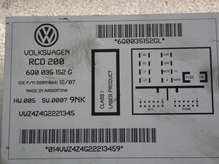 VW POLO IV 9N 05-09 RADIO CD 6Q0035152G