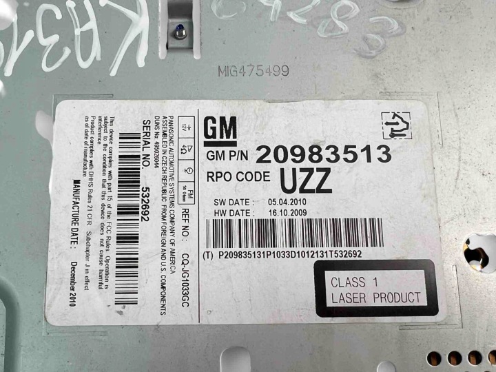 RADIO AVEC NAVIGATION OPEL INSIGNIA A (G09) 20983513 30417904 2010