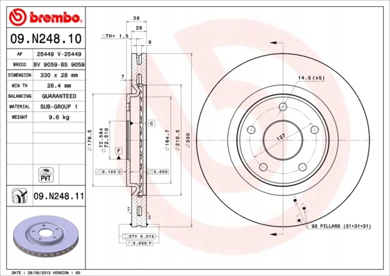 BREMBO DISCOS PARTE DELANTERA DODGE JOURNEY FIAT FREEMONT 