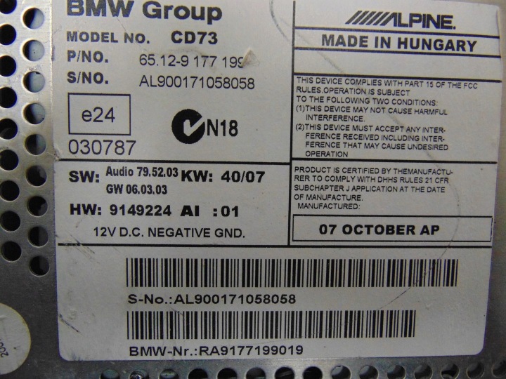 RADIO BMW OE 9177199