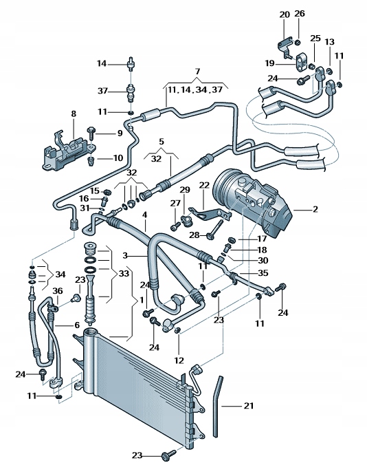 GASKET O-RING AIR CONDITIONER VW AUDI SKODA SET 