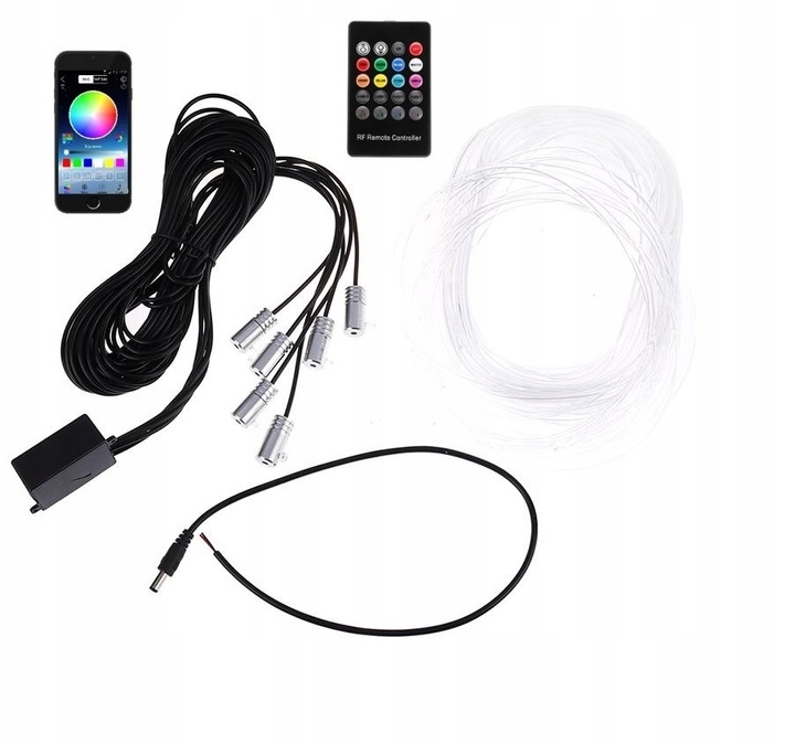 6X CABLE DE FIBRA ÓPTICA EL WIRE DIODO LUMINOSO LED RGB AMBIENT CONTROL REMOTO APP 8M 