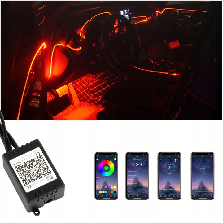 CABLE DE FIBRA ÓPTICA ILUMINACIÓN OTOCZENIA DIODO LUMINOSO LED RGB ILUMINACIÓN INTERIOR AUTO 6M APLIKACJA 