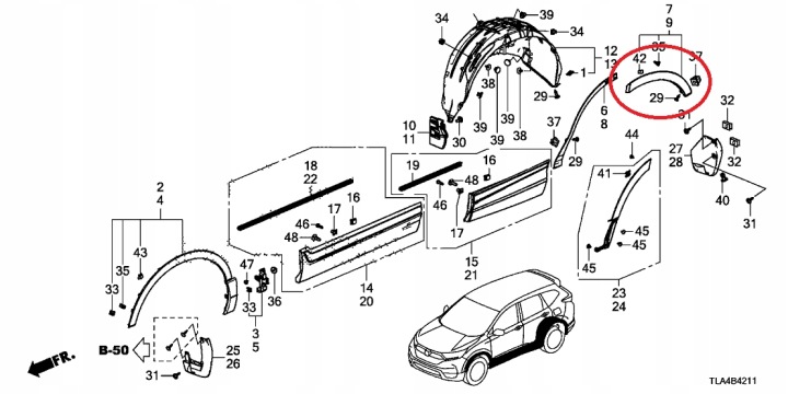 REVÊTEMENT GARDE-BOUE DROITE ARRIÈRE VERS HONDA CR-V 2016-2022