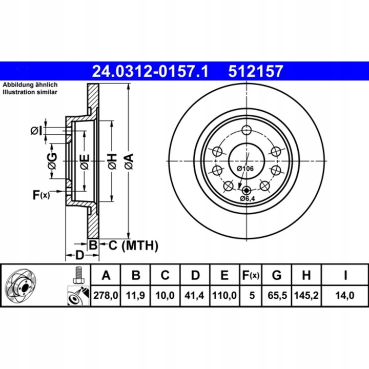 DISCO ATE POWER DISC FIAT CROMA/OPEL VECTRA C/ SAAB 9-3 PARTE TRASERA 24.0312-0157.1 