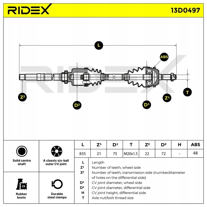RIDEX 13D0497 ARBRE DE TRANSMISSION