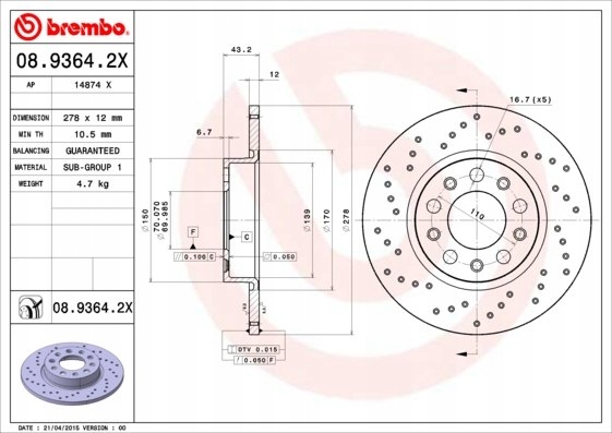 DISCO DE FRENADO PARTE TRASERA XTRA ALFA ROMEO/FIAT/JEEP 