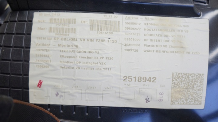 VOLVO GARNITURE COLLECTEUR PORTES GAUCHE ARRIÈRE V70 III