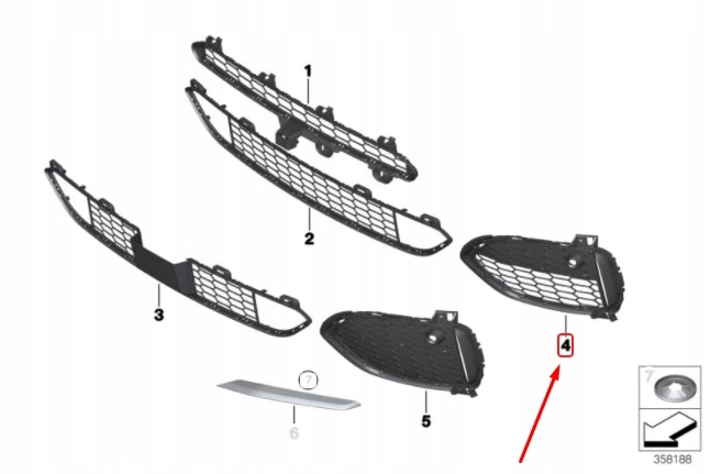 BMW X5 F15 AVANT RIGHT M OPEN GRILLE 8064634 51118064634 OEM