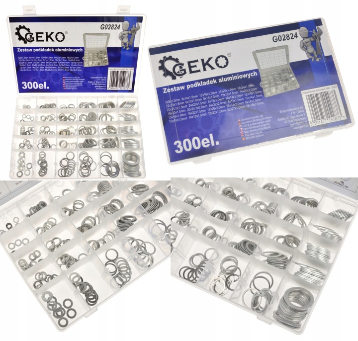 KIT PODKLADEK EN ALUMINIUM VIS 300SZT MIX 30 ROZMIAROW ORGANISEUR
