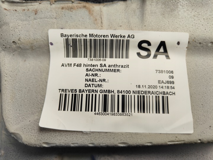 BMW X1 F48 REVÊTEMENT AVANT AVANT ARRIÈRE NOIRE TAPIS EUROPE 7382117