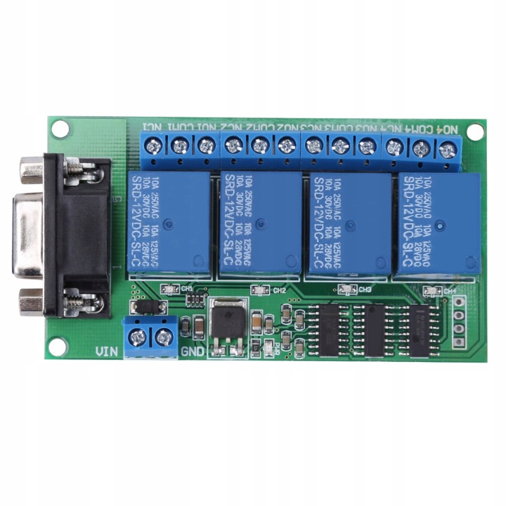 12V 4CH DB9 RS232 PLAQUE PRZEKAZNIKOWA TÉLÉCOMMANDE