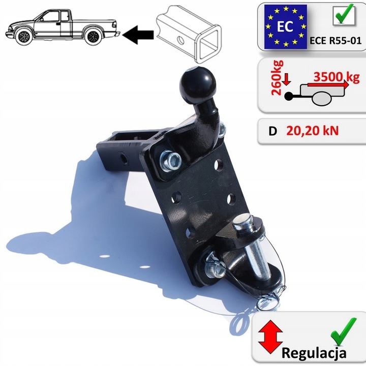 ADAPTADOR DE BARRA DE REMOLQUE EE.UU. 50X50MM CON ZACZEPEM OCZKOWYM BOLA PARA TOYOTA SIENNA 03-09 