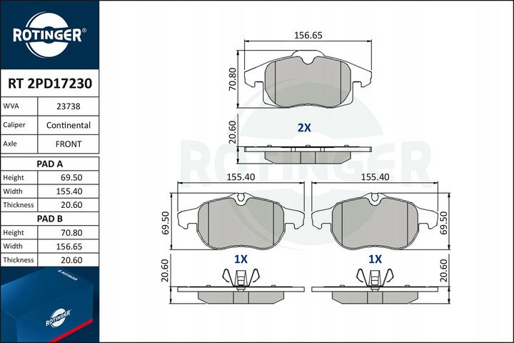 ZAPATAS DE FRENADO RT 2PD17230 