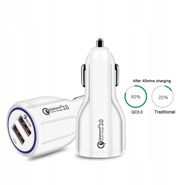 TRAGALUZ DISPOSITIVO DE CARGA DE AUTOMÓVIL 2 PIEZAS USB QUICK CHARGE 