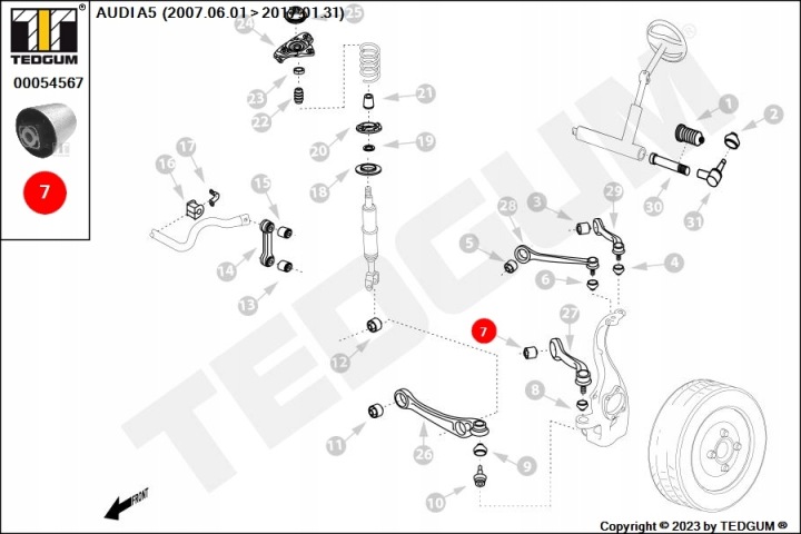 MANCHON BRAS DE SUSPENSION /P/AUDI A4,A5 07-/DOL/TYL TEDGUM 00054567 LOZYSKOWANIE,