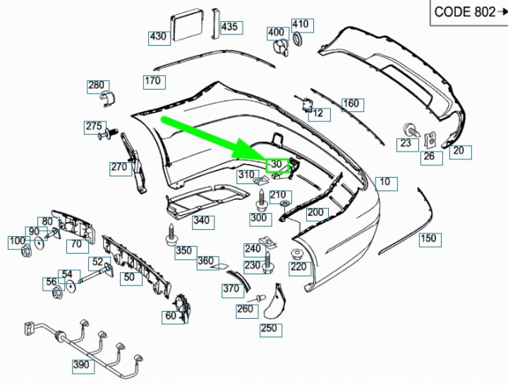 MERCEDES-BENZ C W204 SUPPORT PARE-CHOCS ARRIÈRE DROIT A2048853714