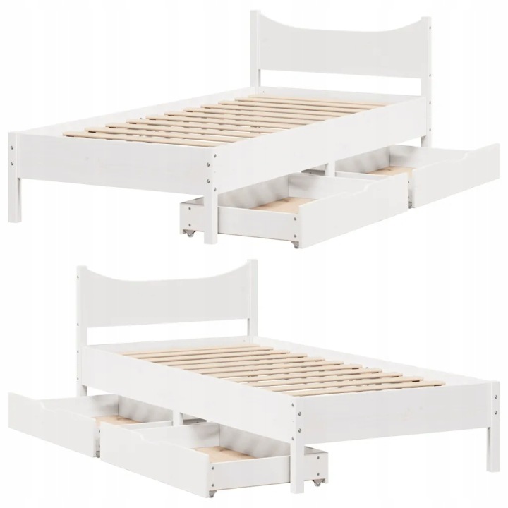 VIDAXL CHÂSSIS ROULEMENTS AVEC SZUFLADAMI, BLANCHE 75X190 CM, LITE BOIS SOSNOWE