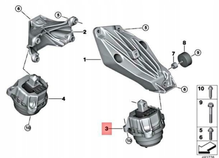 BMW 5 G30 GAUCHE CÔTÉ COUSSINS MOTEUR 22116860471