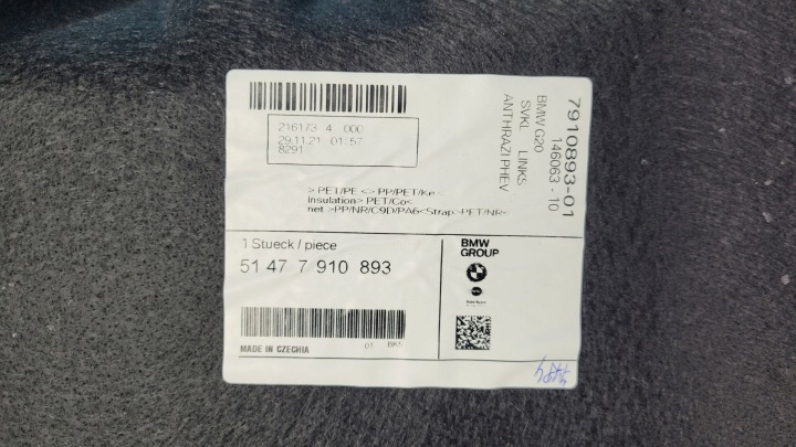 BMW 3' G20 330E 21R COLLECTEUR COUVERCLES DE COFFRE GAUCHE ARRIÈRE 7910893