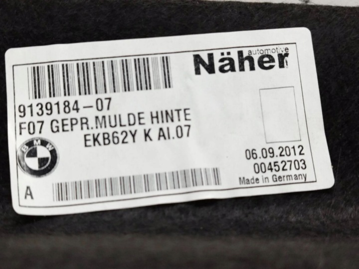 2012 BMW 5 GT F07 AUTRE ÉLÉMENTS WYKONCZENIA COUVERCLES DE COFFRE 9139184