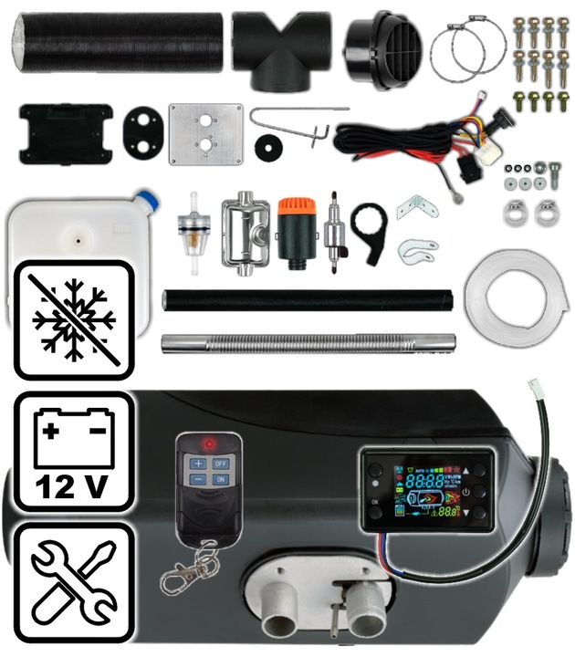 CALENTADOR WERTBERG WB 6.38 CALEFACCIÓN POSTOJOWE 12V 8KW LCD CONTROL REMOTO + TEMPORIZADOR 