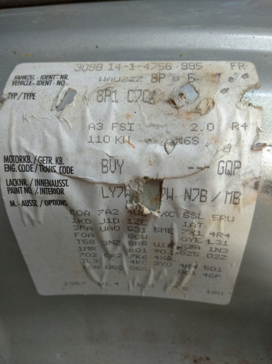 AUDI A3 8P PARE-CHOCS ARRIÈRE 3 PORTES PDC LY7W 03-08