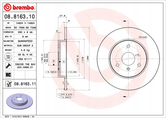 DISCOS ZAPATAS PARTE DELANTERA BREMBO SMART ROADSTER CUPÉ 