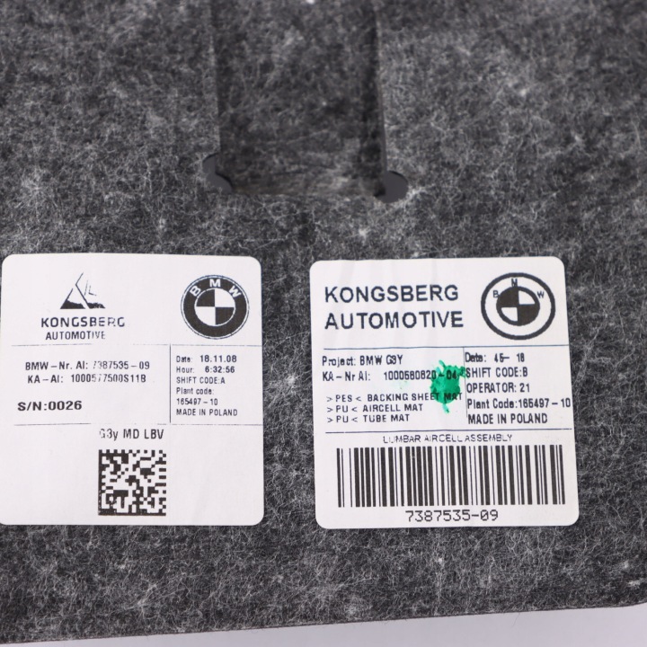BMW G30 POMPE RÉGLAGE LEDZWI DOSSIER AVANT SIÈGES 7387535