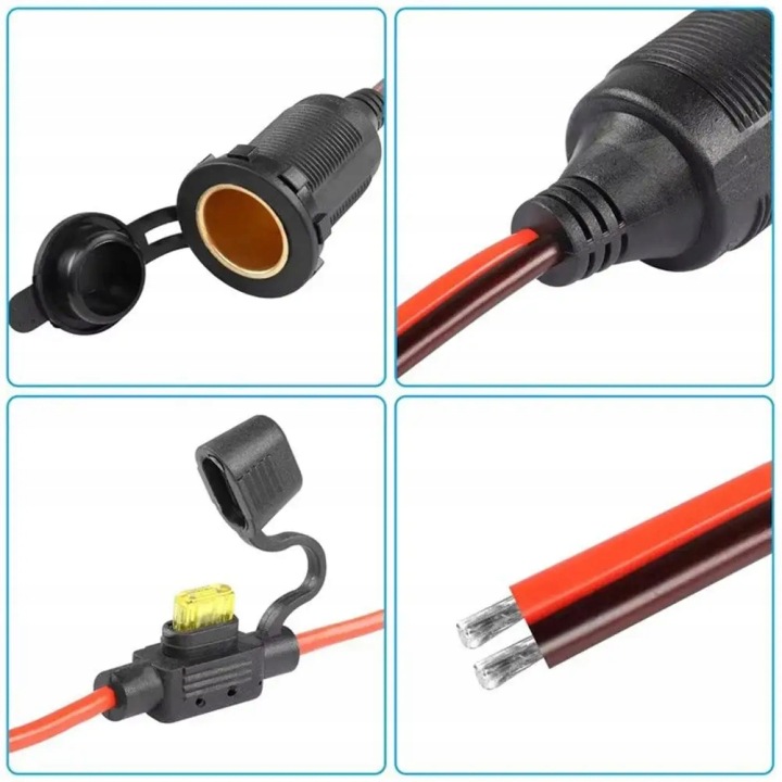 PRISE ALLUME-CIGARES MONTAZOWE AVEC FUSIBLE 20A 12V 24V 14AWG Ø8,3MM 3M.