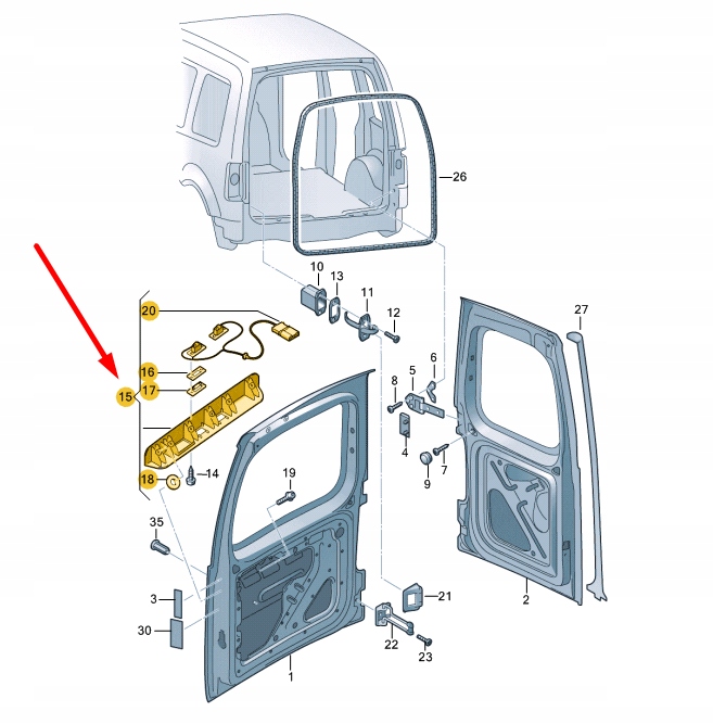 VW CADDY 2K REAR BACK DOOR GRIP MOLDING 2K5827574S9B9