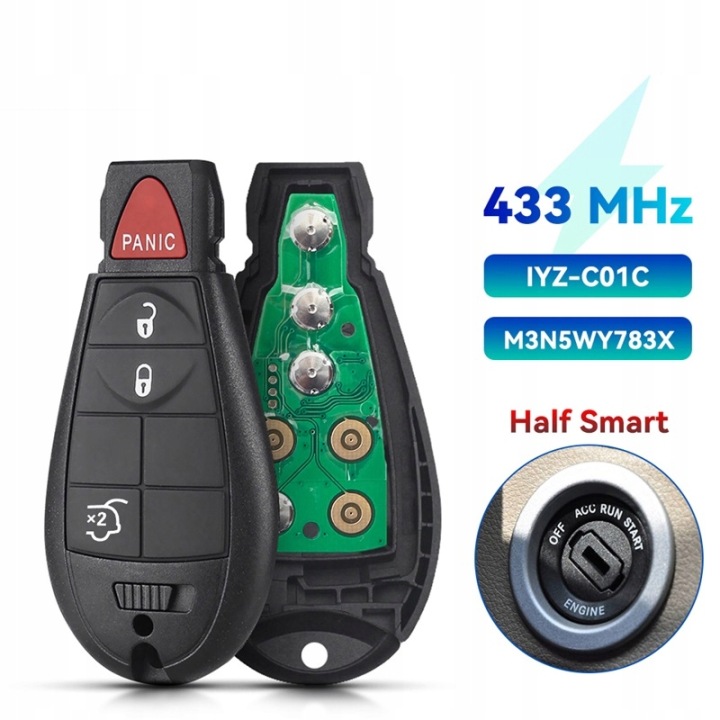 POUR DODGE CALIBER JOURNEY M3N5WY783X IYZ-C01C 433MHZ TÉLÉCOMMANDE CLÉ 2008-2010