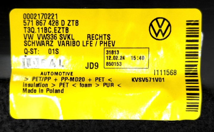 COLLECTEUR COUVERCLES DE COFFRE DROIT VW TIGUAN III CT1 571 571867428D ZTB
