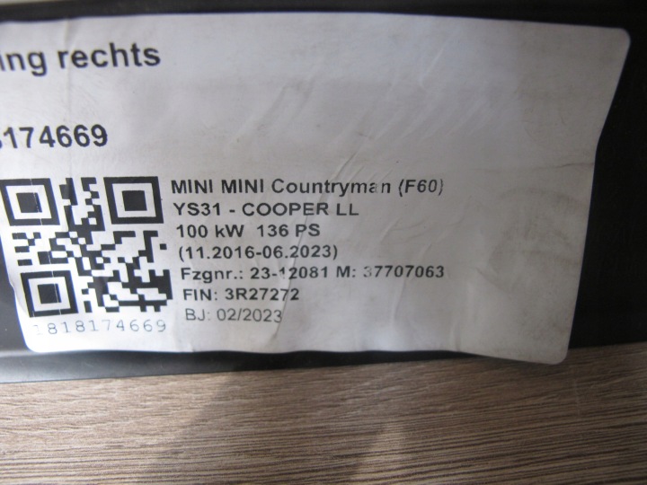 BARRES DE TOIT MINI COOPER F60 SADOWLINE 7480805/6