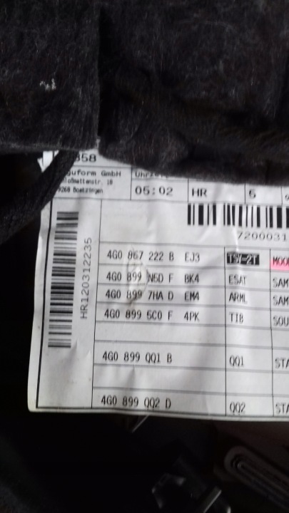 AUDI A6 C7 GARNITURE COLLECTEUR PORTES DROIT ARRIÈRE 4G0867222A