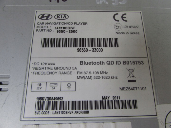 HYUNDAI I40 11-15 RADIO CD NAVIGATION 96560-3Z000 LAN1100EHVF