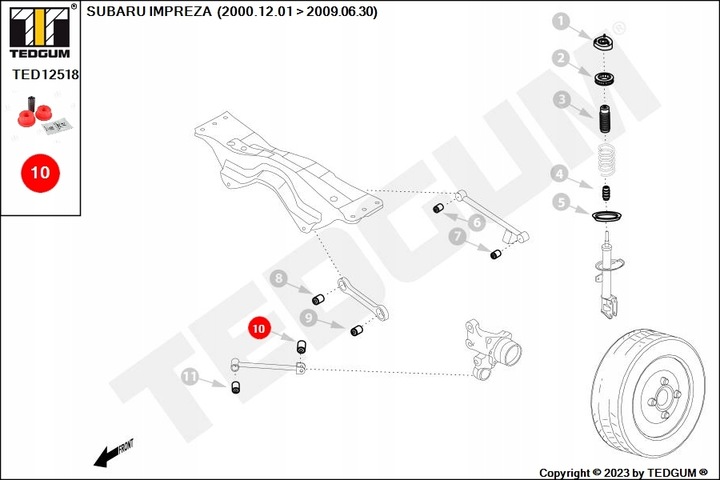 POLIURETANOWA TULEJA, 1SZT., BARRA LONGITUDINAL TYL, L/P, TYLNA, TWARDOSC: 70 