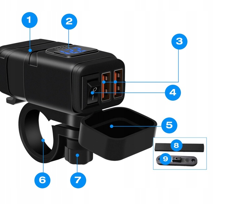 DISPOSITIVO DE CARGA BLOQUE DE ALIMENTACIÓN 2XUSB QC3.0 VOLTÍMETRO BOTÓN 