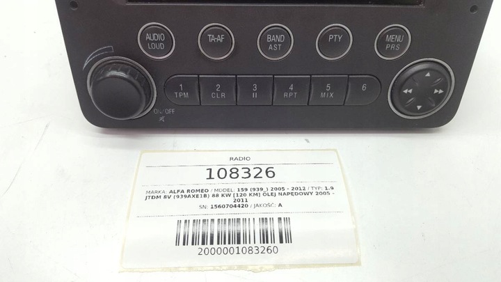 RADIO MANUFACTURADO 1560704420 ALFA ROMEO 159 2006 EU 