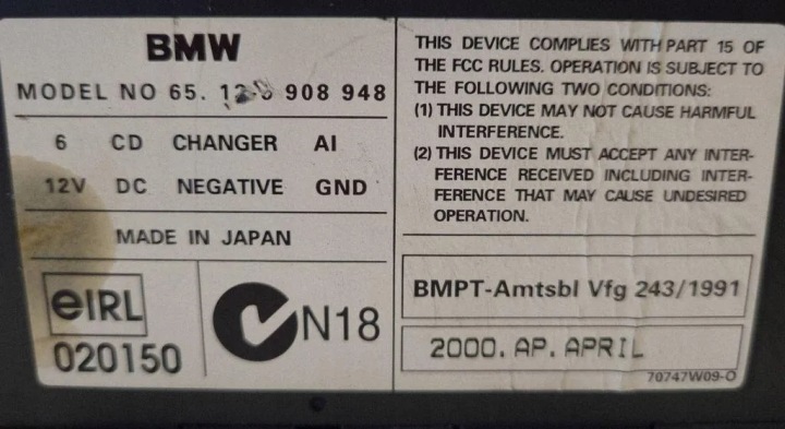 BMW 3 E46 2003 CHANGEUR DISQUES CD/DVD