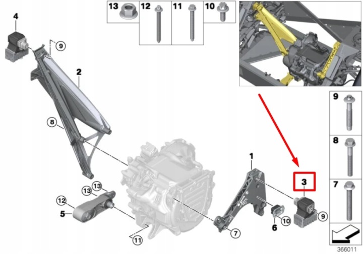 BMW I3 I01 GAUCHE COUSSIN MOTEUR 6887267 22116887267