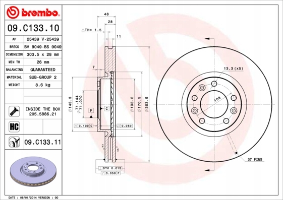 DISCOS ZAPATAS PARTE DELANTERA BREMBO PEUGEOT 308 SW II 