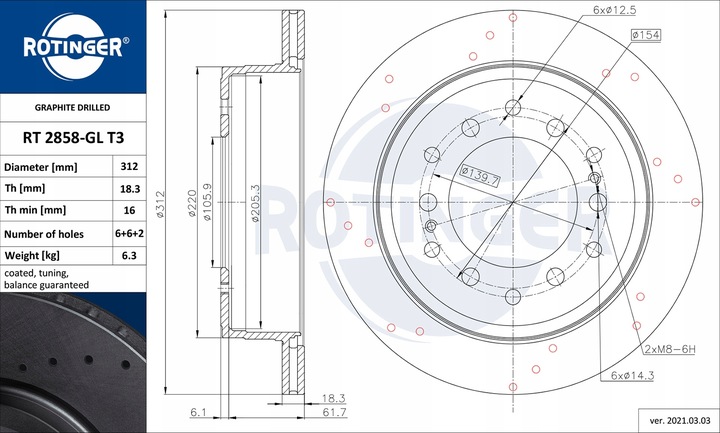 DISCS ROTINGER LEXUS GX 01- REAR 312MM 