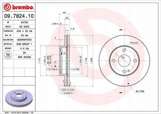 2× DISC BRAKE FRONT BREMBO 09.7824.10 - MAZDA 323 photo 1 - milautoparts-fr.ukrlive.com