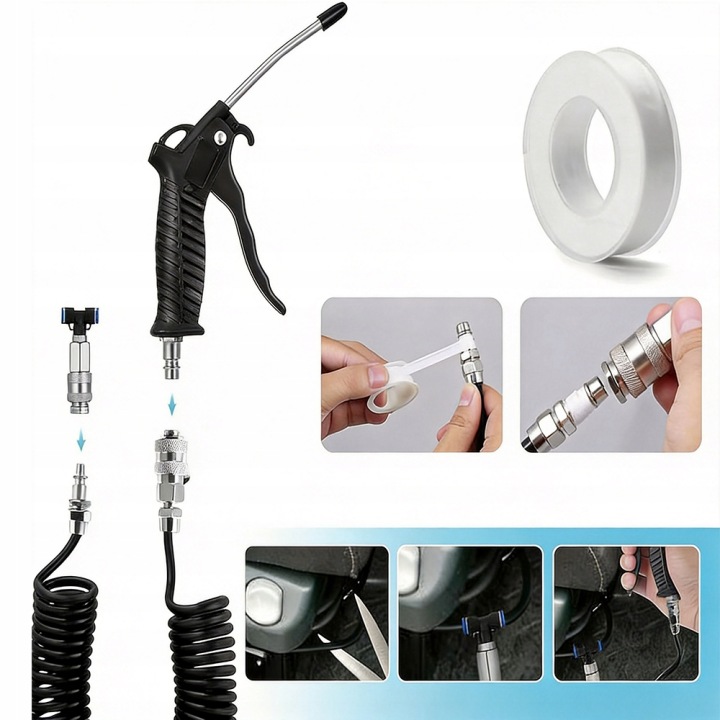 KIT PISTOLET VERS PURGES 5M TUYAU NOIR RACCORD RAPIDE 10KG/CM²