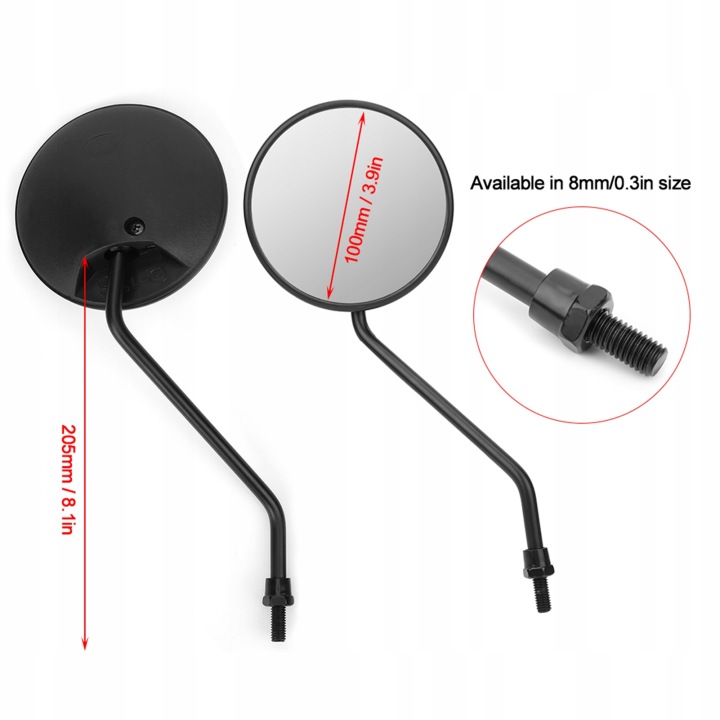 2 PCS 8MM/0,3 POUCES RÉTROVISEUR INTERNE UNIVERSEL JD O04