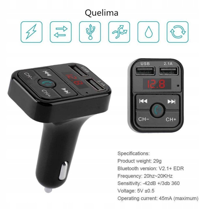 TRANSMETTEUR AUDIO FM MP3 BT VITRE CHARGEUR 3.4A USB