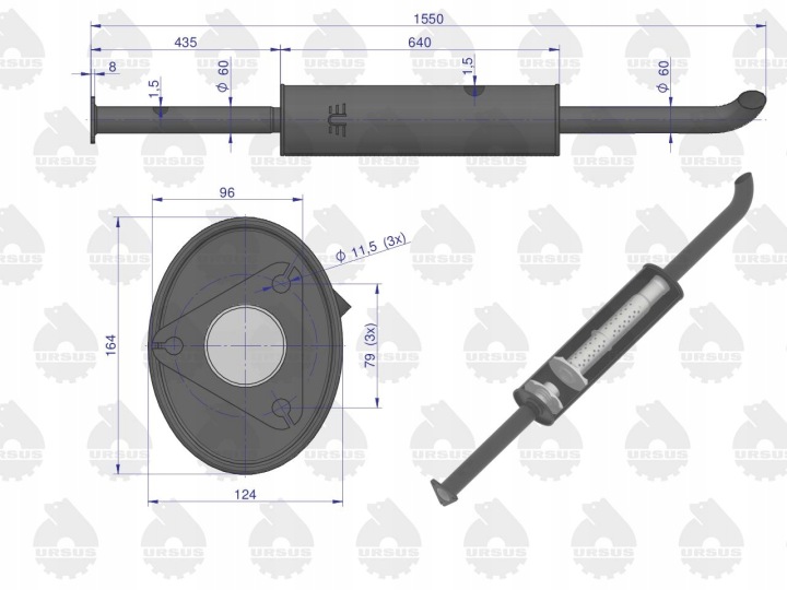SILENCIEUX SIMPLE LONG 1550MM 8KG C-385 ORIGINAL URSUS